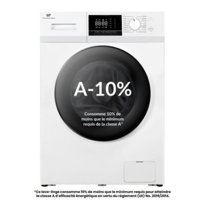 Lave-linge hublot - CONTINENTAL EDISON - CELL8140IW1 - 8kg - Moteur induction - 60 cm - 1400 trs/min - Blanc