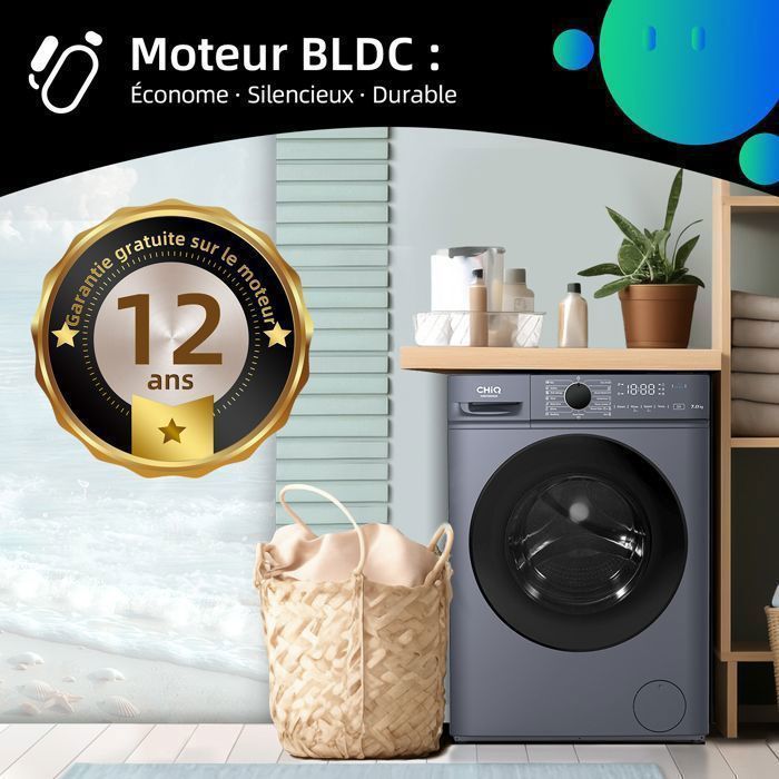 Lave-linge hublot - CHiQ - CW07123863AX - 7kg - Classe A - 1200 RPM - Lavage vapeur – Image 4