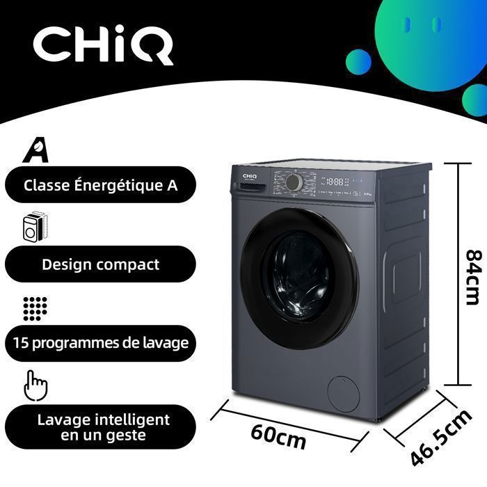Lave-linge hublot - CHiQ - CW07123863AX - 7kg - Classe A - 1200 RPM - Lavage vapeur – Image 2
