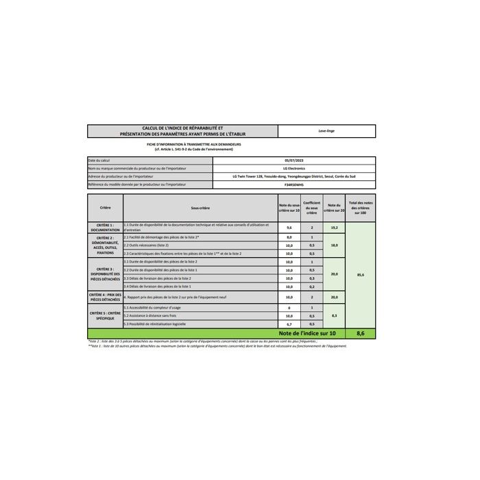 Lave-linge frontal - LG - F34R50WHS - Capacit 13 kg - Essorage 1400 trsmin - Classe A – Image 4