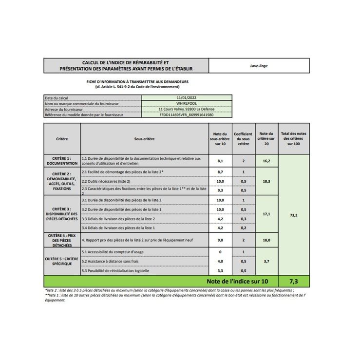 Whirlpool Lave-linge frontal 60cm 11kg 1400 tours/min - FFDD11469SVFR – Image 4