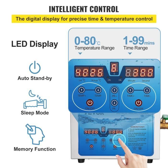 15L Nettoyeur À Ultrason Professionnel - VEVOR - Nettoyeur Ultrasons avec Minuterie Numérique – Image 3
