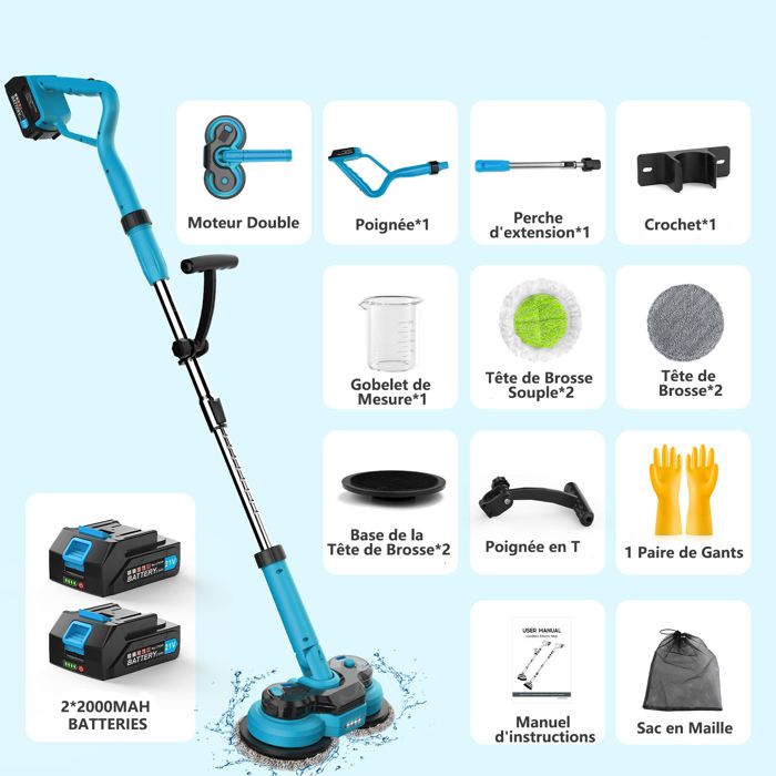 Balai Électrique 2 en 1 - TANBABY - Réservoir 300ML - LED - 2 Vitesses - 4 Têtes de Brosse – Image 3