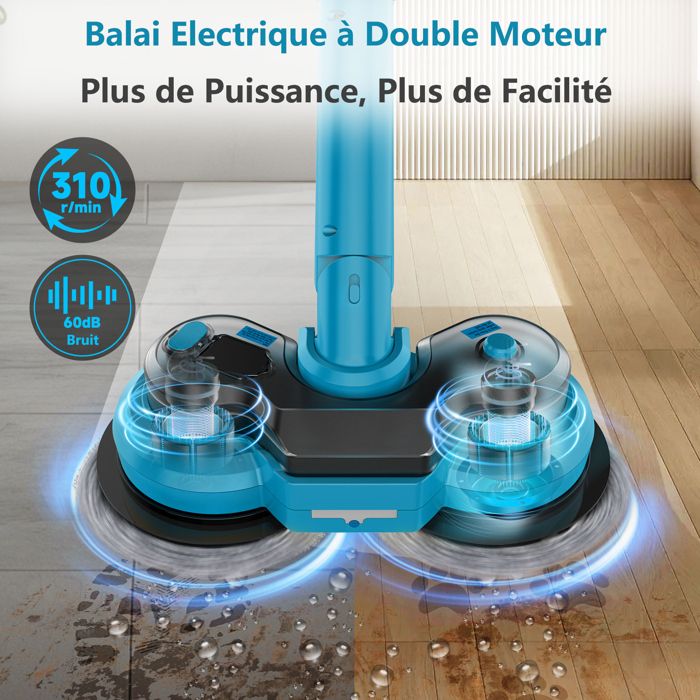 Balai Électrique 2 en 1 - TANBABY - Réservoir 300ML - LED - 2 Vitesses - 4 Têtes de Brosse – Image 4