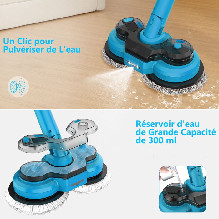 Balai Électrique 2 en 1 - TANBABY - Réservoir 300ML - LED - 2 Vitesses - 4 Têtes de Brosse – Image 5