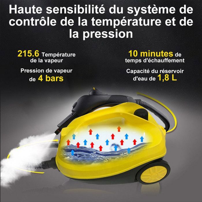 2000W Nettoyeur Vapeur Avec 14 Accessoires, Pression Vapeur : 4 bar, Capacité de cuve 1.8 L,Temps de chauffe 30 sec, Autonomie 45mn – Image 3