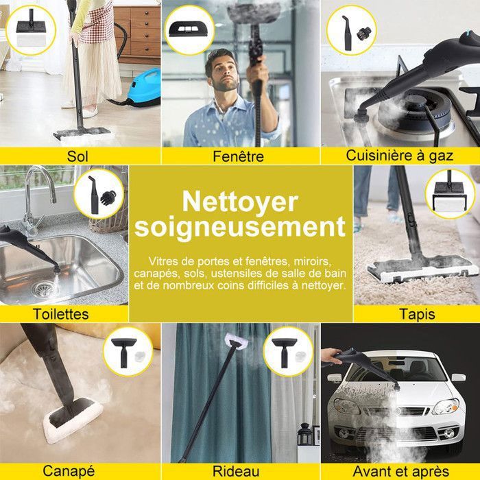 2000W Nettoyeur Vapeur Avec 14 Accessoires, Pression Vapeur : 4 bar, Capacité de cuve 1.8 L,Temps de chauffe 30 sec, Autonomie 45mn – Image 4