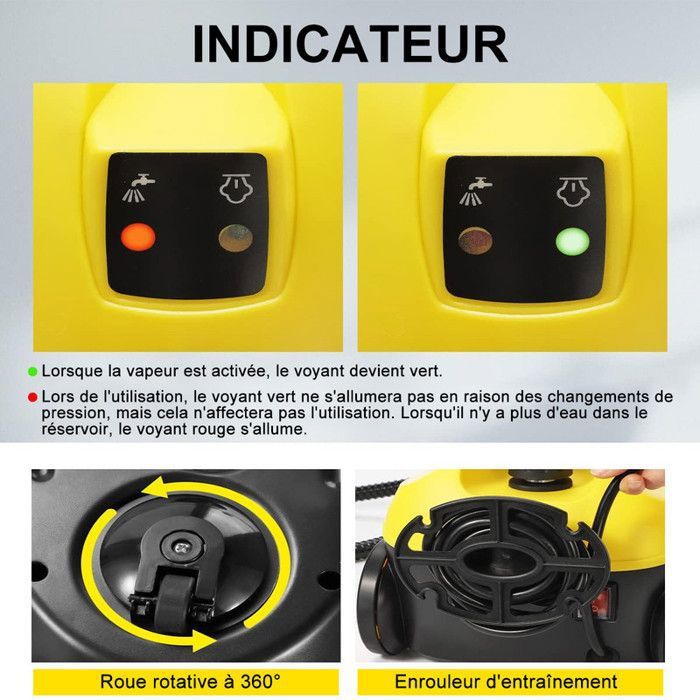 2000W Nettoyeur Vapeur Avec 14 Accessoires, Pression Vapeur : 4 bar, Capacité de cuve 1.8 L,Temps de chauffe 30 sec, Autonomie 45mn – Image 5