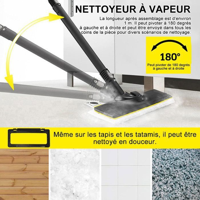 2000W Nettoyeur Vapeur Avec 14 Accessoires, Pression Vapeur : 4 bar, Capacité de cuve 1.8 L,Temps de chauffe 30 sec, Autonomie 45mn – Image 6