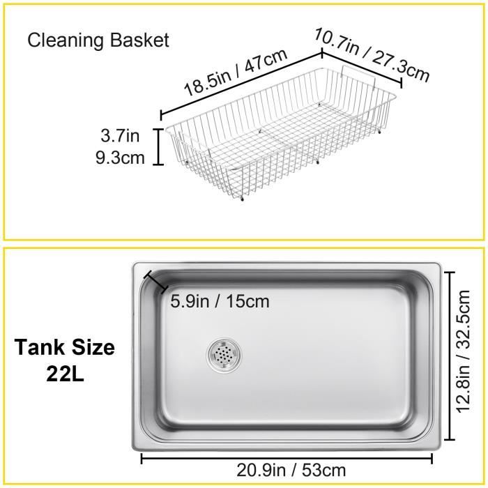 Nettoyeur à ultrasons VEVOR 22L - Machine à laver numérique avec panier en acier inoxydable SUS304 – Image 3
