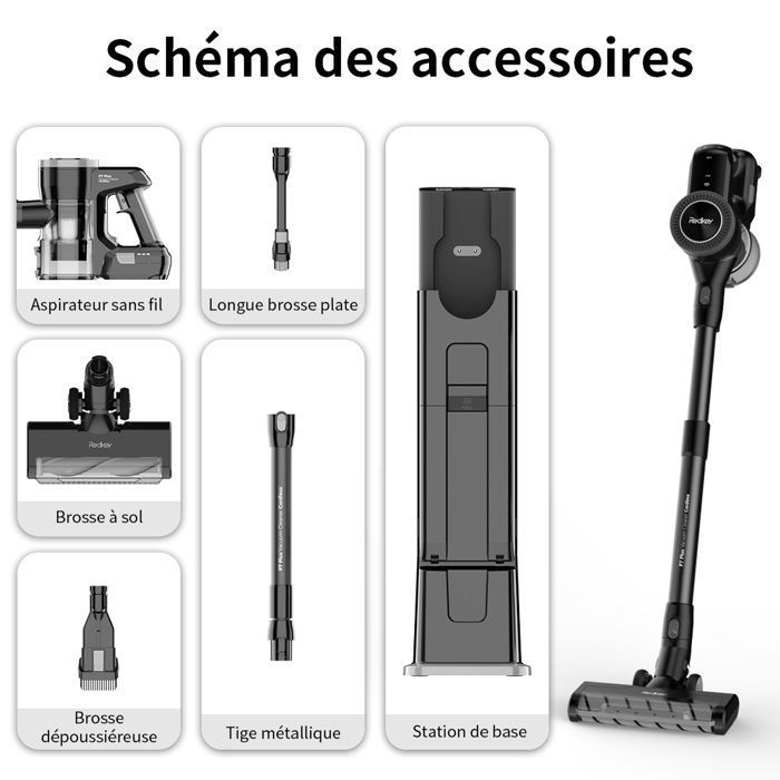 AI 60Kpa Aspirateur Balai Sans Fil, 650W/7*3500mAh/70 min, 4L/5 Classe Base Autonettoyante Aux UV,3 Modes+10 Couches de Filtration – Image 2