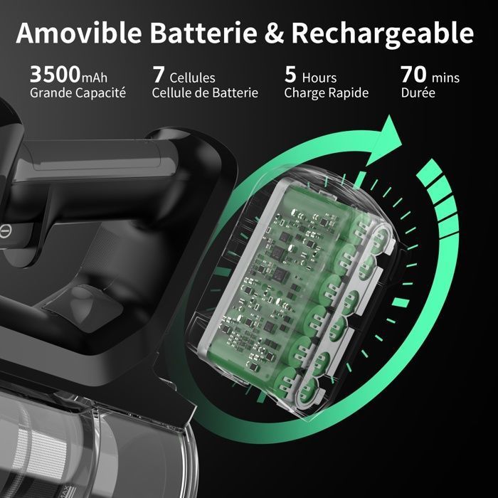 AI 60Kpa Aspirateur Balai Sans Fil, 650W/7*3500mAh/70 min, 4L/5 Classe Base Autonettoyante Aux UV,3 Modes+10 Couches de Filtration – Image 6