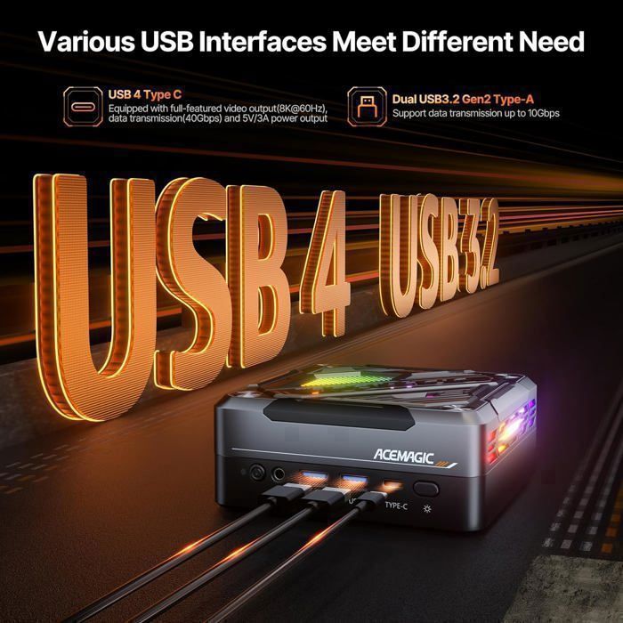 ACEMAGIC Mini PC Gamer, AMD Ryzen 7 8845HS, Mini PC 32Go DDR5,512Go (PCIe4.0)NVME SSD – Image 6