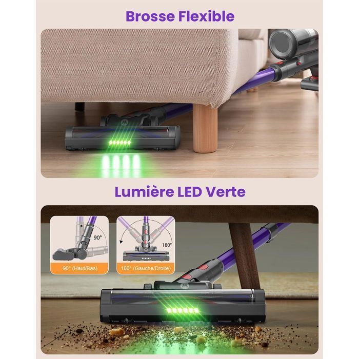Aspirateur Balai sans Fil - MAUOKE - V15S - 650W/70Min/65000pa Puissant, OLED Écran, Brosse Anti-emmêlement, 1.8L/Filtration HEPA – Image 6