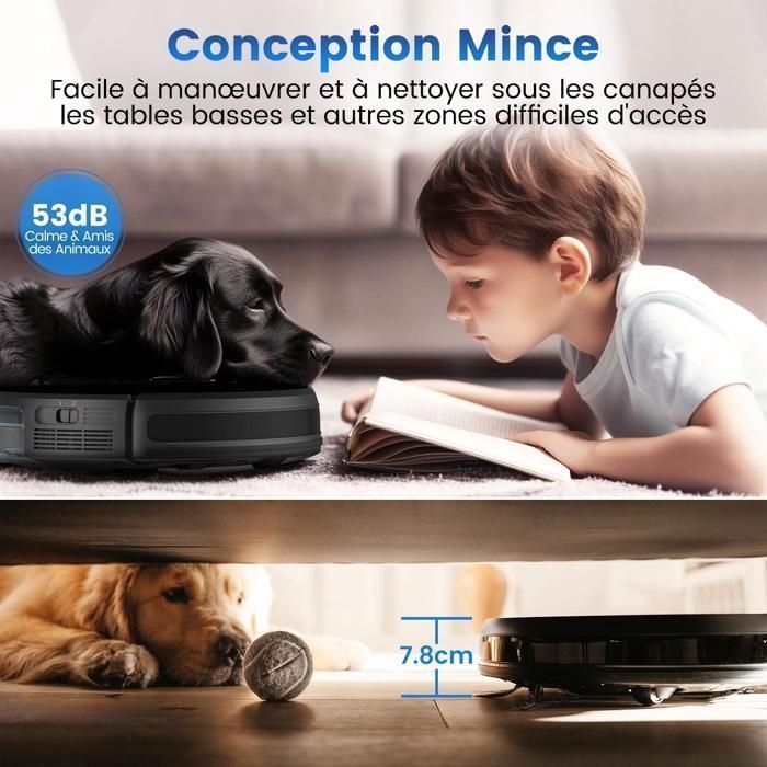 AIRROBO P30 Aspirateur Robot Laveur Poils Animaux, 3000Pa, AlexaWiFiAPP, Idal pour Tapis Sols Durs, Ultra-Mince Silencieux – Image 4