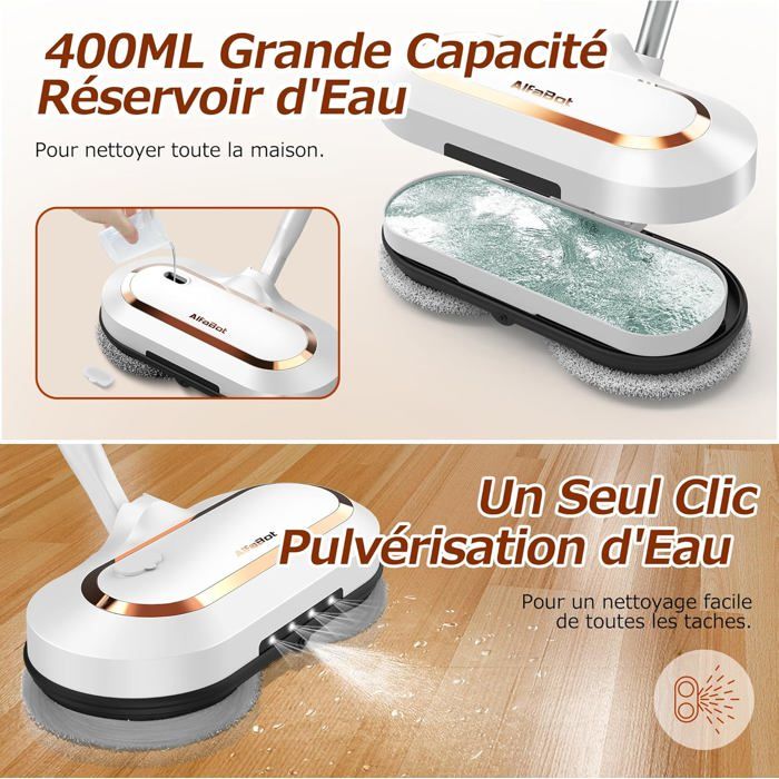 AlfaBot S2 Balai Électrique Sans Fil Grand Réservoir 400mL Autonomie 60 Min Nettoyeur de Sol avec LED et Pulvérisateur Pour 149 – Image 2