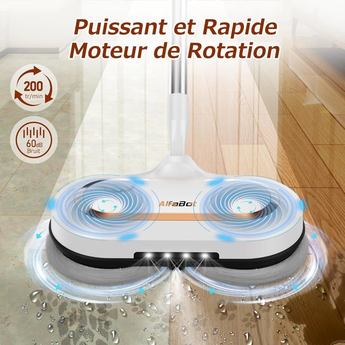 AlfaBot S2 Balai Électrique Sans Fil Grand Réservoir 400mL Autonomie 60 Min Nettoyeur de Sol avec LED et Pulvérisateur Pour 149 – Image 3