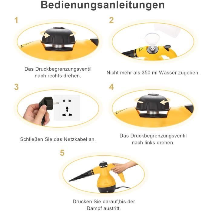 Nettoyeur vapeur portable - Appareils ménagers - 1000 W - 4 bars - 350 ml - Jaune – Image 4
