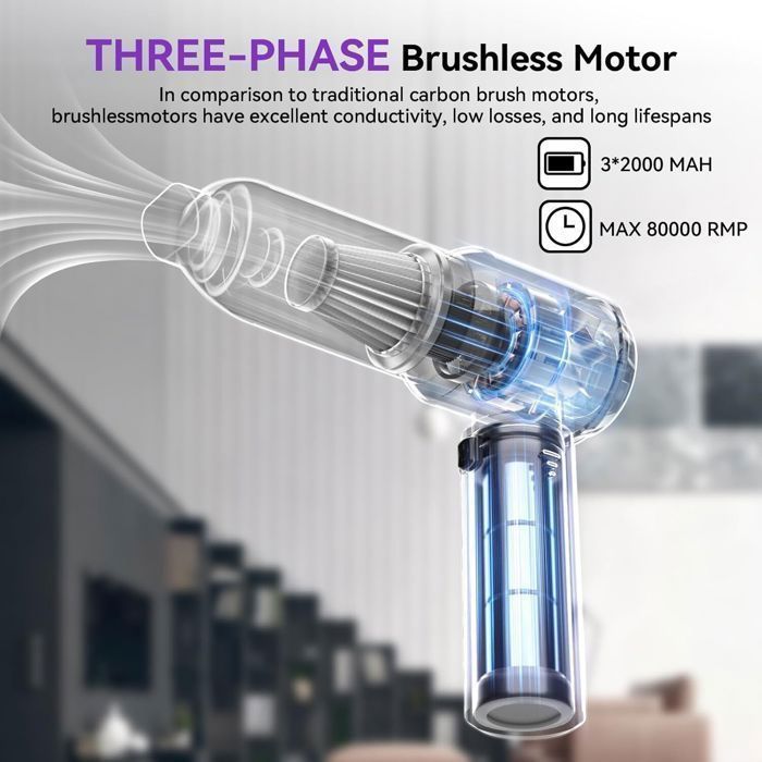 Aspirateur à Main ACELIFE 18000Pa Aspirateur Voiture Puissant sans Fil 3 Vitesses 80,000U/min pour PC Maison Voiture Bureau Canapé – Image 5