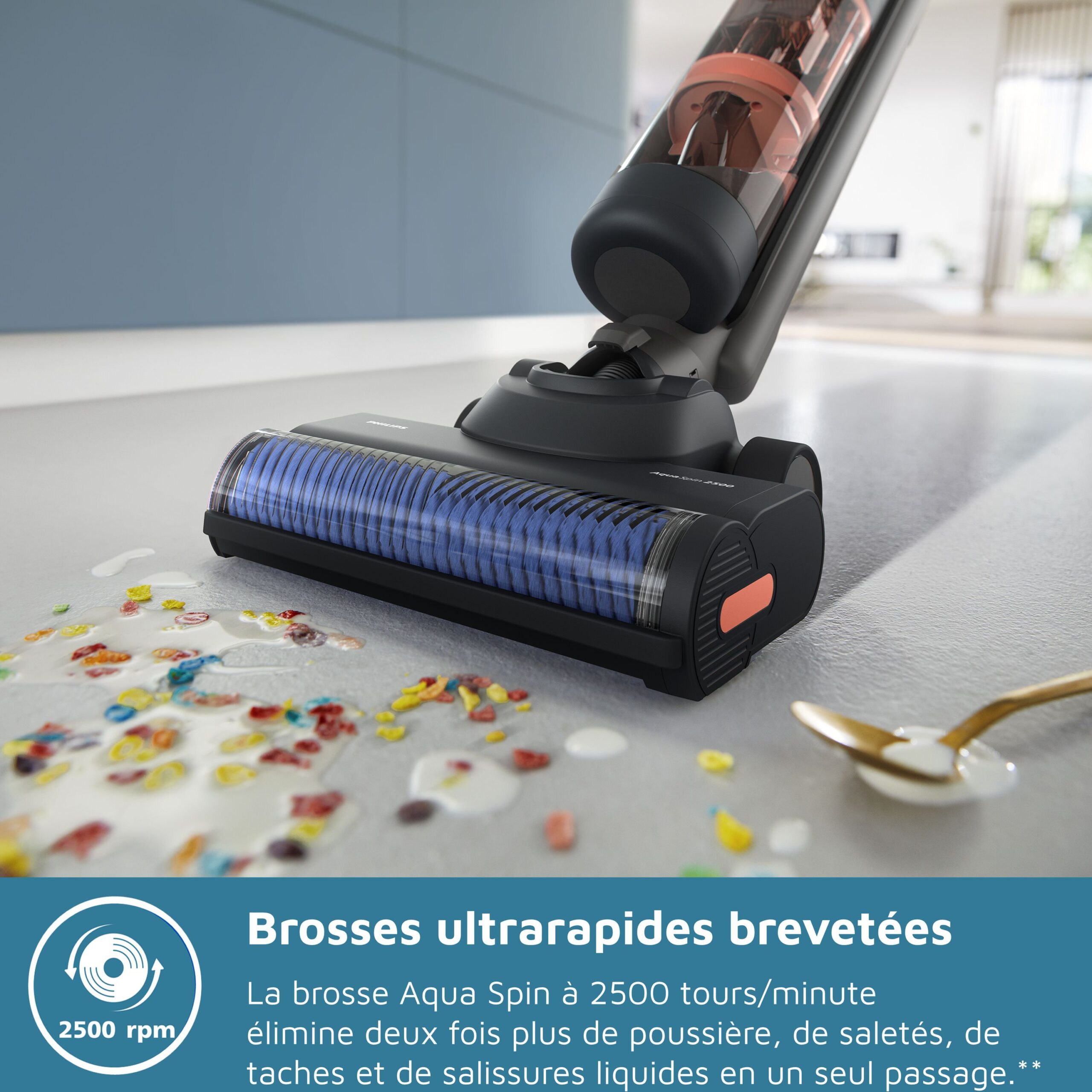 Aspirateur balai laveur 2-en-1 - PHILIPS - XW6264/11 - Série 6000 PowerCyclone Aqua - Noir/Corail – Image 3