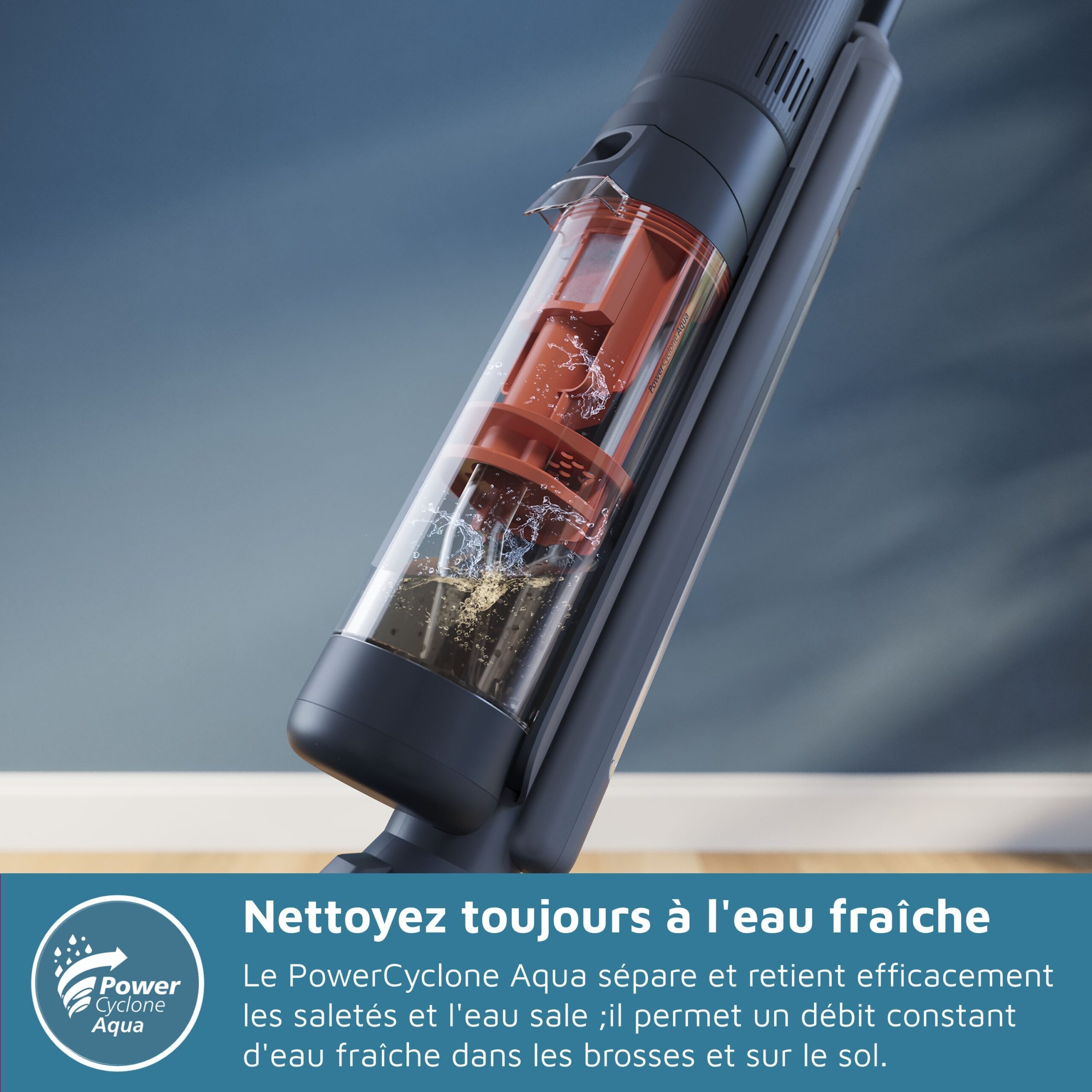 Aspirateur balai laveur 2-en-1 - PHILIPS - XW6264/11 - Série 6000 PowerCyclone Aqua - Noir/Corail – Image 5