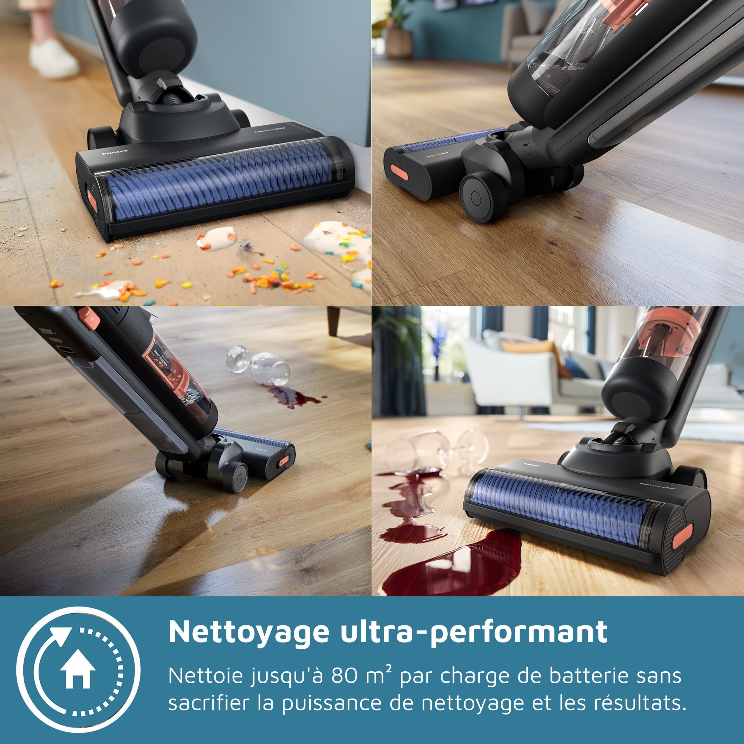 Aspirateur balai laveur 2-en-1 - PHILIPS - XW6264/11 - Série 6000 PowerCyclone Aqua - Noir/Corail – Image 7