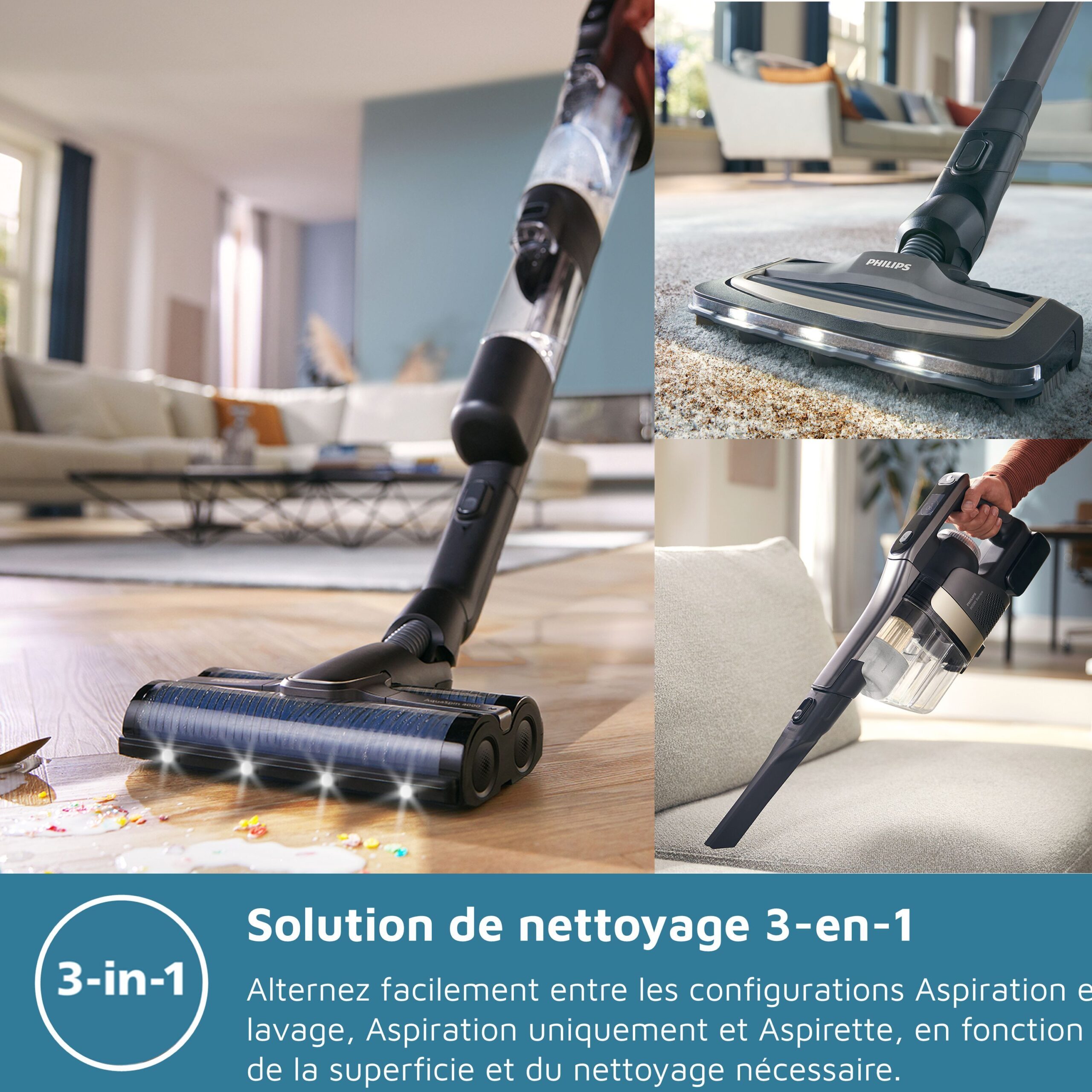 Aspirateur balai laveur 3-en-1 - PHILIPS - XW7264/11 - Série 7000 PowerCyclone AquaTrio - Noir/Jaune – Image 3