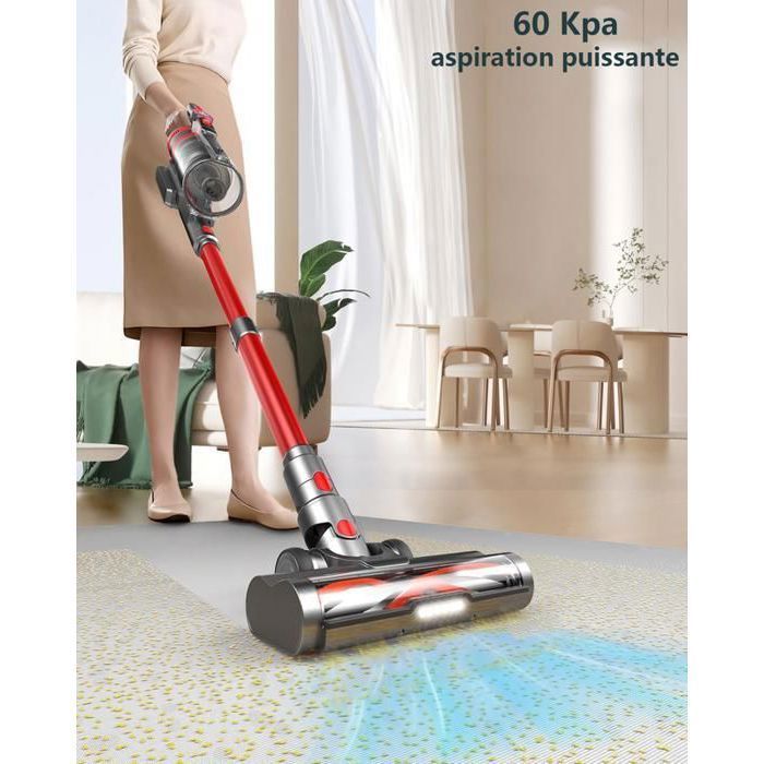 Aspirateur Balai sans Fil,60000Pa/600W/9*2500mAh/65 Mins , OLED Écran,1.75L/Filtration en 7 étapes,Puissant Aspirateur omnipotent – Image 2