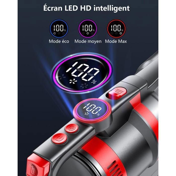 Aspirateur Balai sans Fil,60000Pa/600W/9*2500mAh/65 Mins , OLED Écran,1.75L/Filtration en 7 étapes,Puissant Aspirateur omnipotent – Image 5