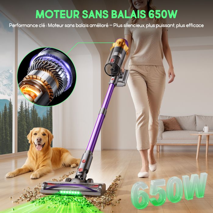 Aspirateur balai sans fil 75000pa/2.0L/70Min MAX d'Autonomie, 5 filtres HEPA,Écran LED, pour Sols Durs/Tapis/Les Poils – Image 5