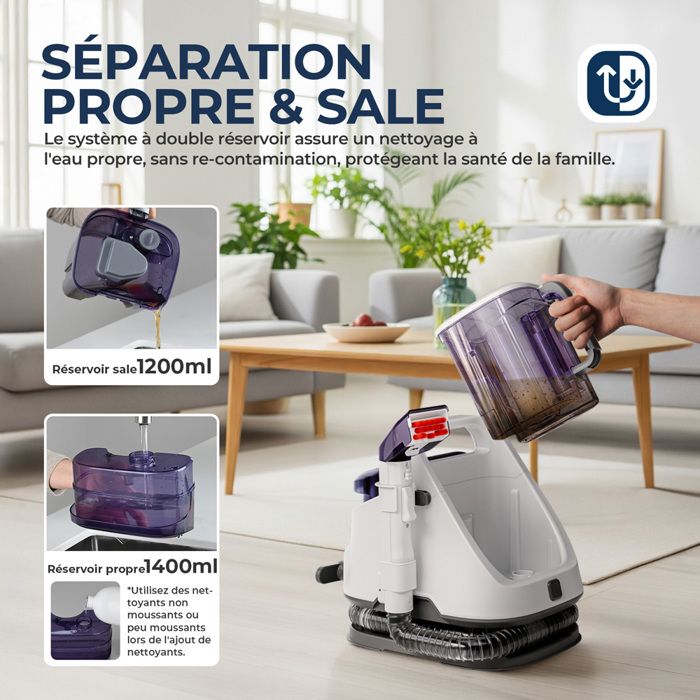 ROUNY Nettoyeur de tapis portable multifonction Laveuse domestique pour nettoyage en profondeur – Image 5