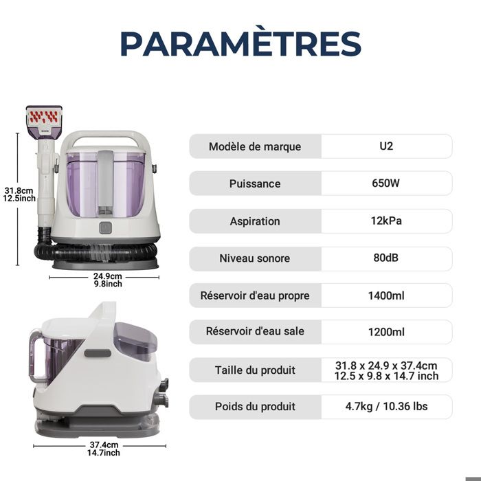 ROUNY Nettoyeur de tapis portable multifonction Laveuse domestique pour nettoyage en profondeur – Image 6