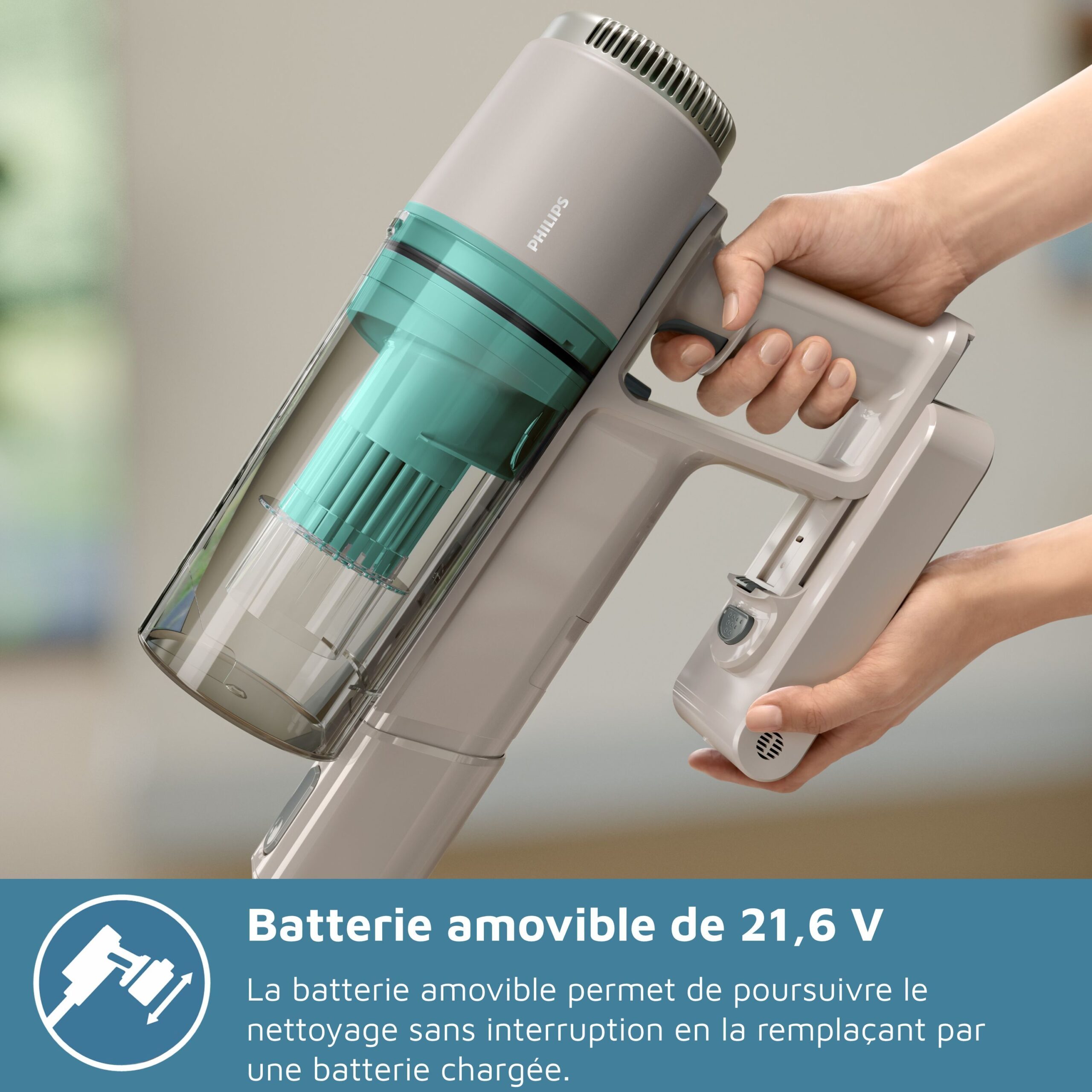 Aspirateur balai sans fil - PHILIPS - XC2011/01 - Série 2000 PowerCyclone 7 - LED - Bleu – Image 4