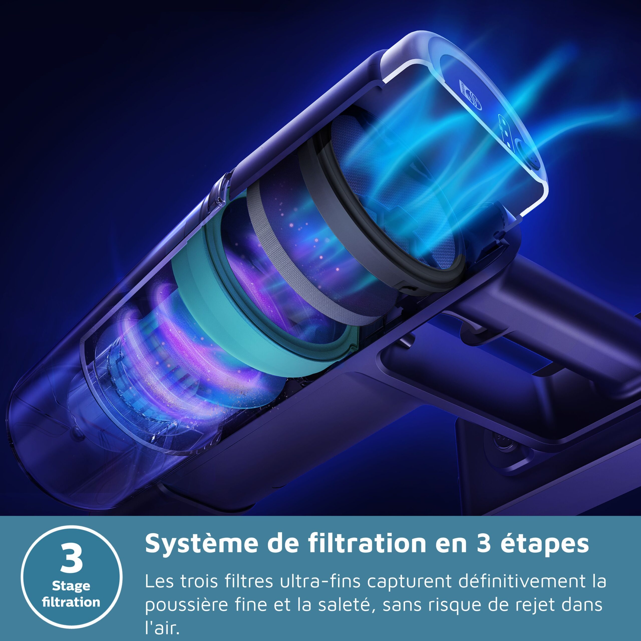 Aspirateur balai sans fil - PHILIPS - XC2011/01 - Série 2000 PowerCyclone 7 - LED - Bleu – Image 7