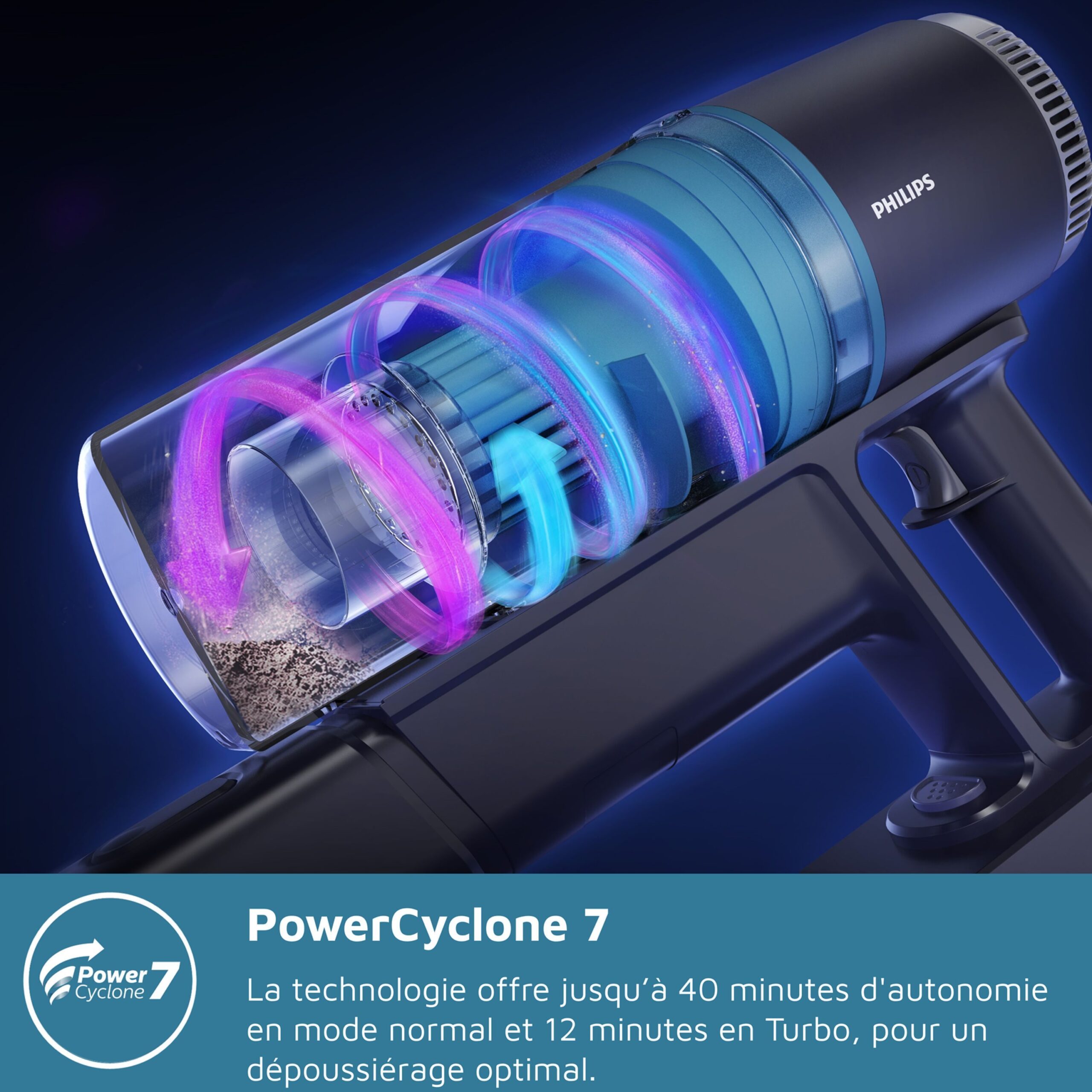 Aspirateur balai sans fil - PHILIPS - XC2011/01 - Série 2000 PowerCyclone 7 - LED - Bleu – Image 8