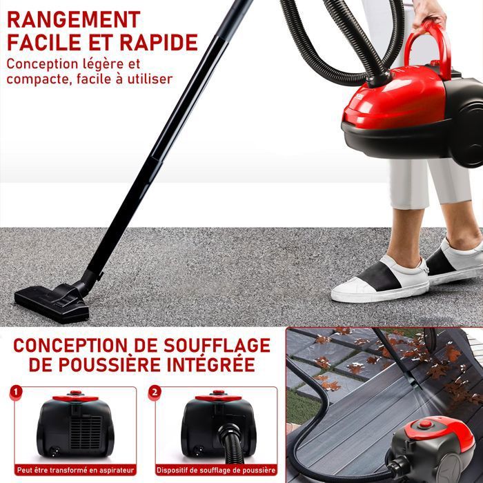 1200W Aspirateur Traineau Sac, 17kPa Souffleur Feuilles, 4 en 1 Aspirateur Puissant avec Capacité 1.5 L, pour Tapis et Pelouse – Image 2
