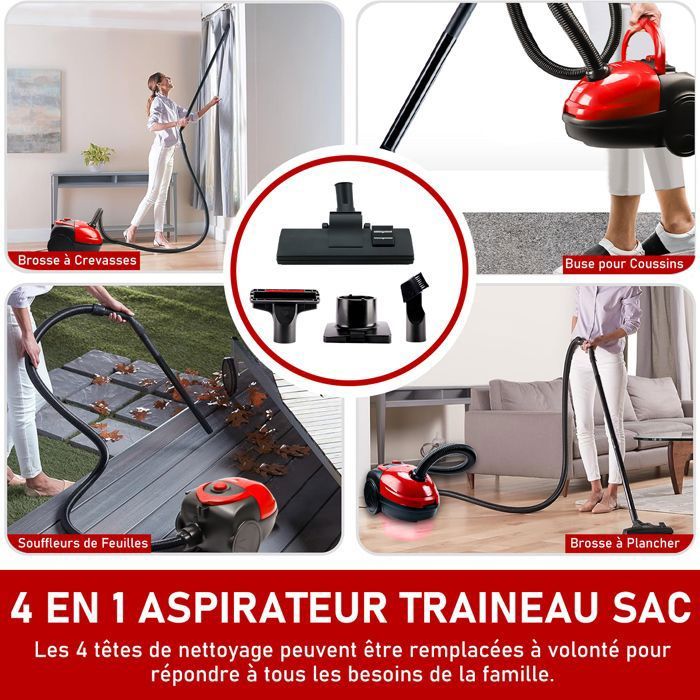 1200W Aspirateur Traineau Sac, 17kPa Souffleur Feuilles, 4 en 1 Aspirateur Puissant avec Capacité 1.5 L, pour Tapis et Pelouse – Image 5