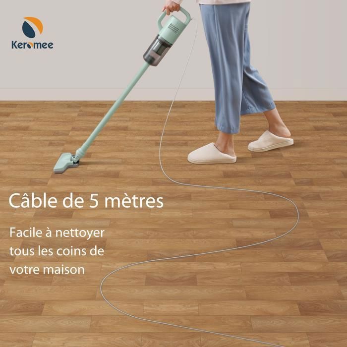 Aspirateur Balai Sans Sac,multifonctions 2 en 1,400W/14Kpa Puissance Poussière pour Poils Animaux Sol Tapis(Cordon de 4 m) – Image 3