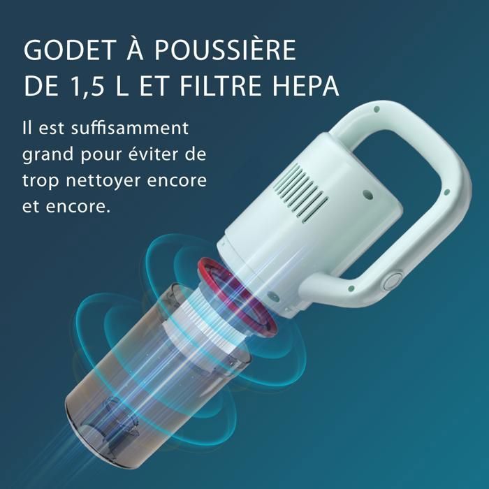 Aspirateur Balai Sans Sac,multifonctions 2 en 1,400W/14Kpa Puissance Poussière pour Poils Animaux Sol Tapis(Cordon de 4 m) – Image 5