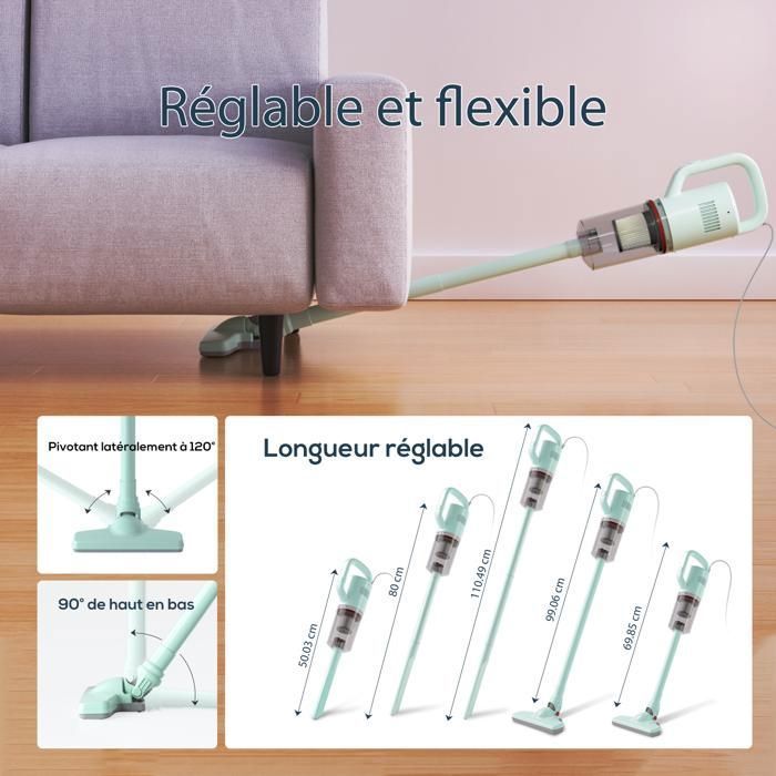 Aspirateur Balai Sans Sac,multifonctions 2 en 1,400W/14Kpa Puissance Poussière pour Poils Animaux Sol Tapis(Cordon de 4 m) – Image 6