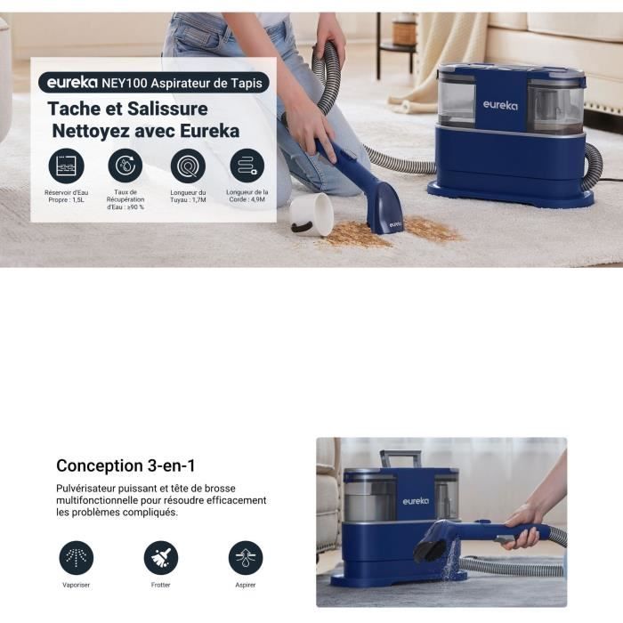 Aspirateur détacheur - EUREKA - NEY 100 - 400 W - 85 dB - Réservoir 1,5 L - Bleu – Image 2
