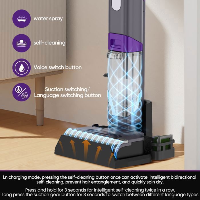 Aspirateur Eau et Poussière Sans Fil 220 W Aspirateur Puissant avec Écran Intelligent 850ml Double Réservoir, 13KPa, Autonettoyant – Image 3