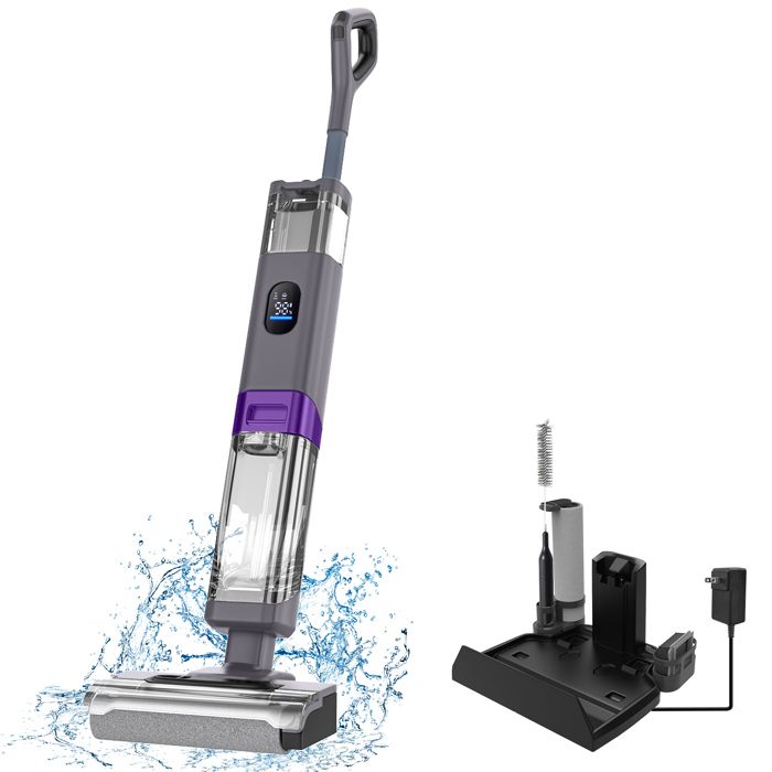 Aspirateur Eau et Poussière Sans Fil 220 W Aspirateur Puissant avec Écran Intelligent 850ml Double Réservoir, 13KPa, Autonettoyant
