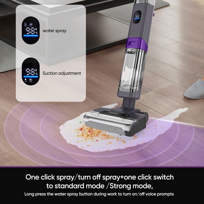 Aspirateur Laveur Sans Fil 3 en 1 Aspirateur balai nettoyeur Intelligent Sec et Humide 13KPA, Rservoir 0.85L+0.75L, Pour sols durs – Image 3