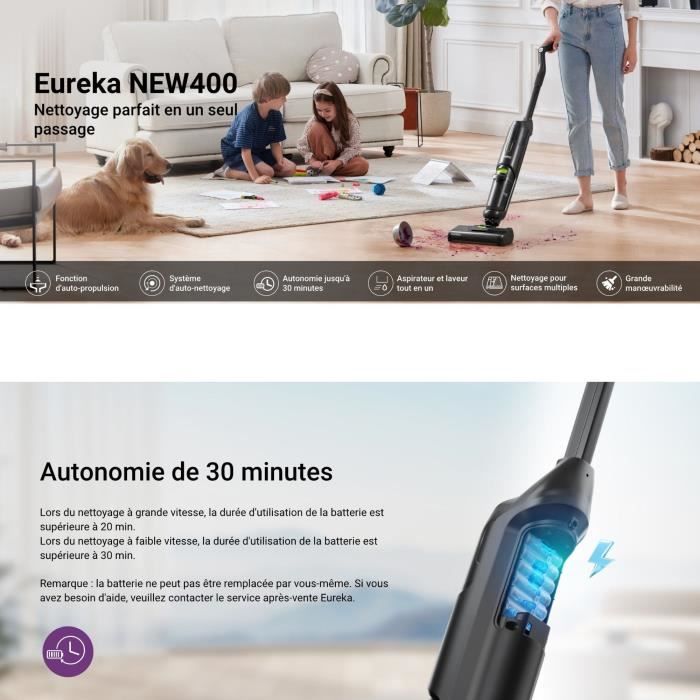 Aspirateur laveur sans fil - EUREKA - NEW 400 - 120 W - Autonomie 30 min - Autonettoyant – Image 3