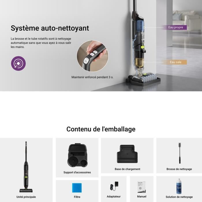 Aspirateur laveur sans fil - EUREKA - NEW 400 - 120 W - Autonomie 30 min - Autonettoyant – Image 4