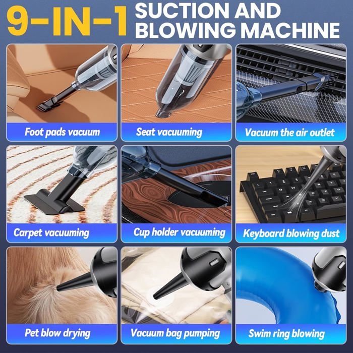 Aspirateur À Main, 15000Pa Aspirateur À Main Sans Fil, 3 En 1 Rechargeable Portable Léger, Mini Aspirateur 3 Vitesses, Pour – Image 3