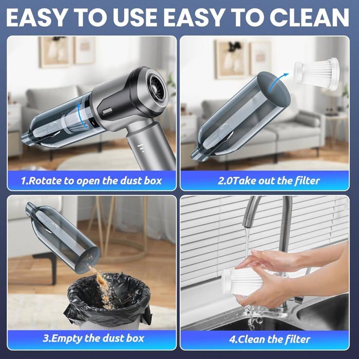 Aspirateur À Main, 15000Pa Aspirateur À Main Sans Fil, 3 En 1 Rechargeable Portable Léger, Mini Aspirateur 3 Vitesses, Pour – Image 4