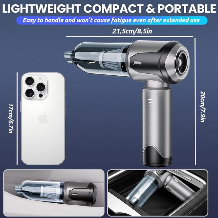 Aspirateur À Main, 15000Pa Aspirateur À Main Sans Fil, 3 En 1 Rechargeable Portable Léger, Mini Aspirateur 3 Vitesses, Pour – Image 5