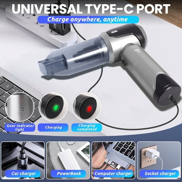 Aspirateur À Main, 15000Pa Aspirateur À Main Sans Fil, 3 En 1 Rechargeable Portable Léger, Mini Aspirateur 3 Vitesses, Pour – Image 6